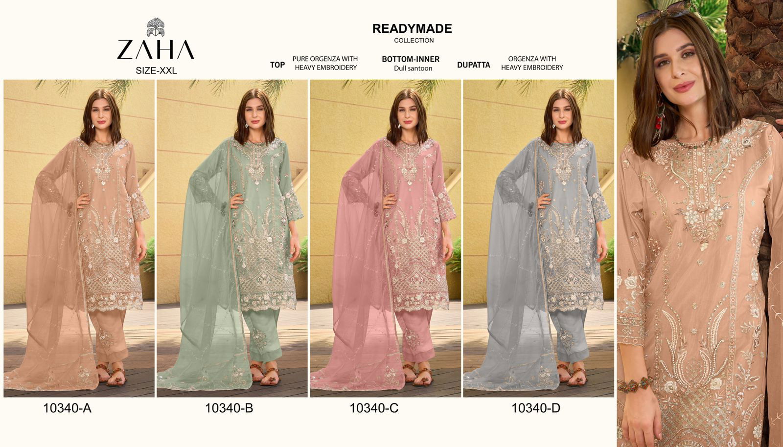 Zaha 10340 A To D Embroidery Organza Pakistani Readymade Suits Wholesale Online